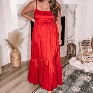 A&F Red Poplin Maxi w/ Oversized Bow & Tiered Hem – XL Tall